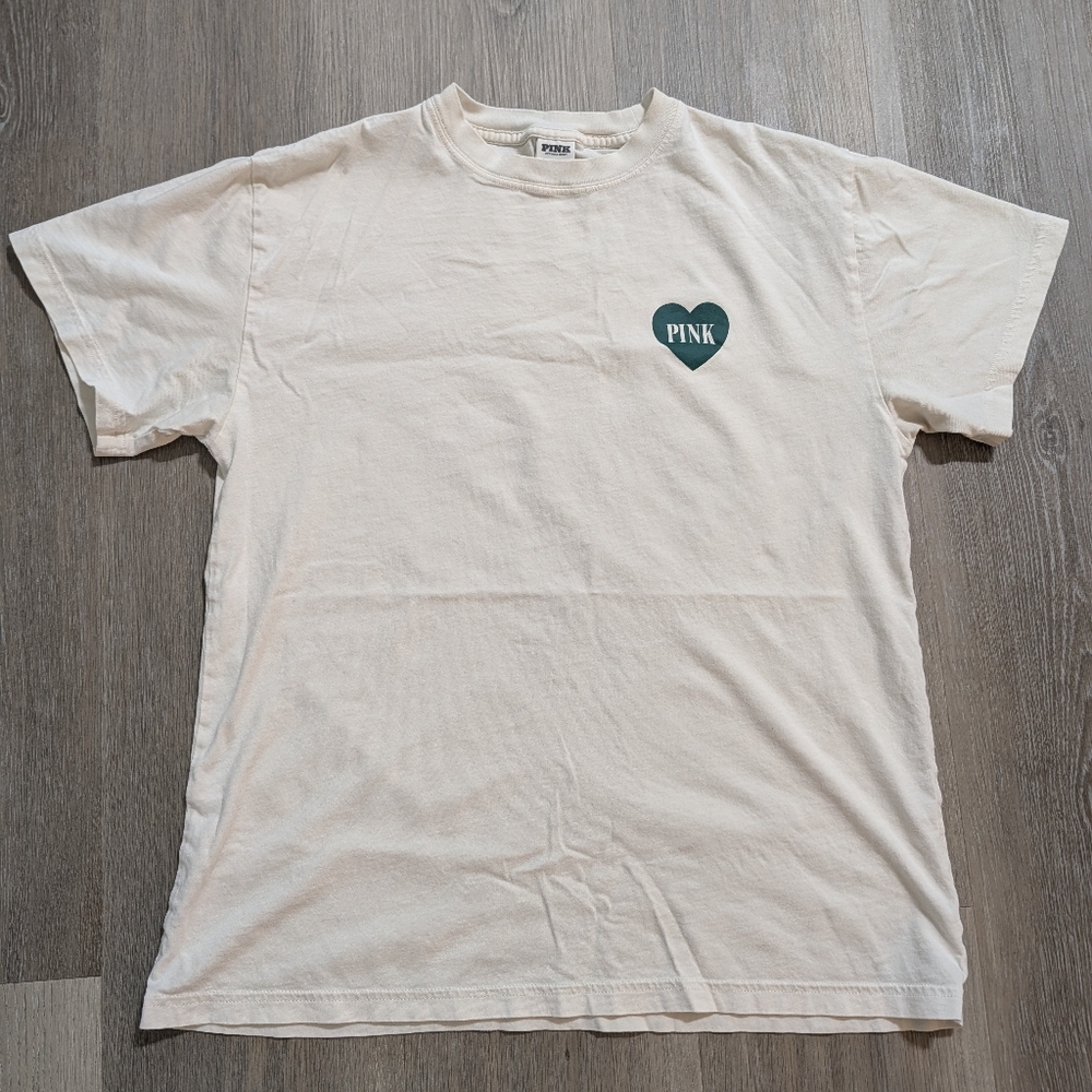 PINK Victoria's Secret Heart Beige T-Shirt - XS - Preloved